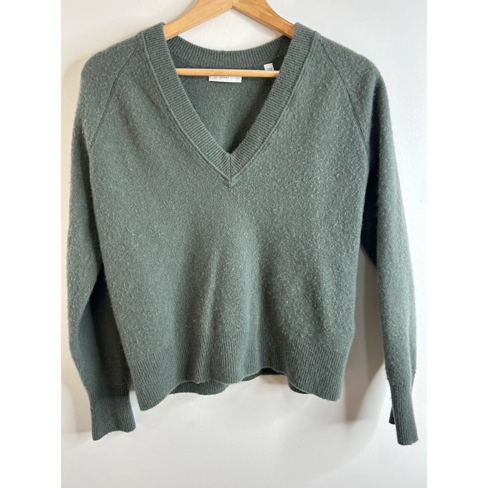 EQUIPMENT FEMME Cashmere V Neck Sweater Womens Small Green Preppy Quiet Luxury
